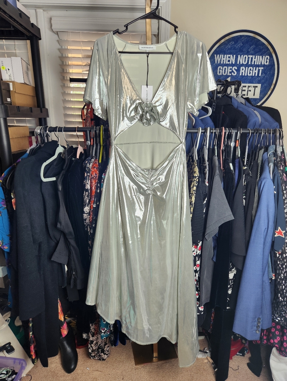 WeWoreWhat Silver Asymmetrical Cutout Dress